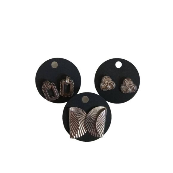 Vintage Set of 3 Silver Toned Metal Assorted Stud and Drop Style Earrings Bundle - Picture 1 of 9